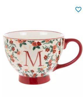 Hobby Lobby Red-Accent Floral 'M' Letter Mug